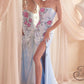 Floral Sequin Print Strapless Leg Slit Gown by Cinderella Divine CD811 - Special Occasion