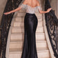 Embellished Off The Shoulder Satin Gown by Cinderella Divine CD821 - Special Occasion