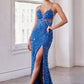 Iridescent Sequin & Lace Leg Slit Gown by Cinderella Divine CD840 - Special Occasion