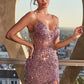 Iridescent Sequin & Lace Leg Slit Gown by Cinderella Divine CD840 - Special Occasion