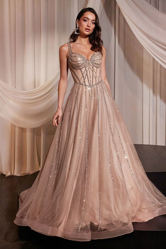 Embellished A-Line Layered Tulle Gown by Cinderella Divine CD849 -  Special Occasion/Curves