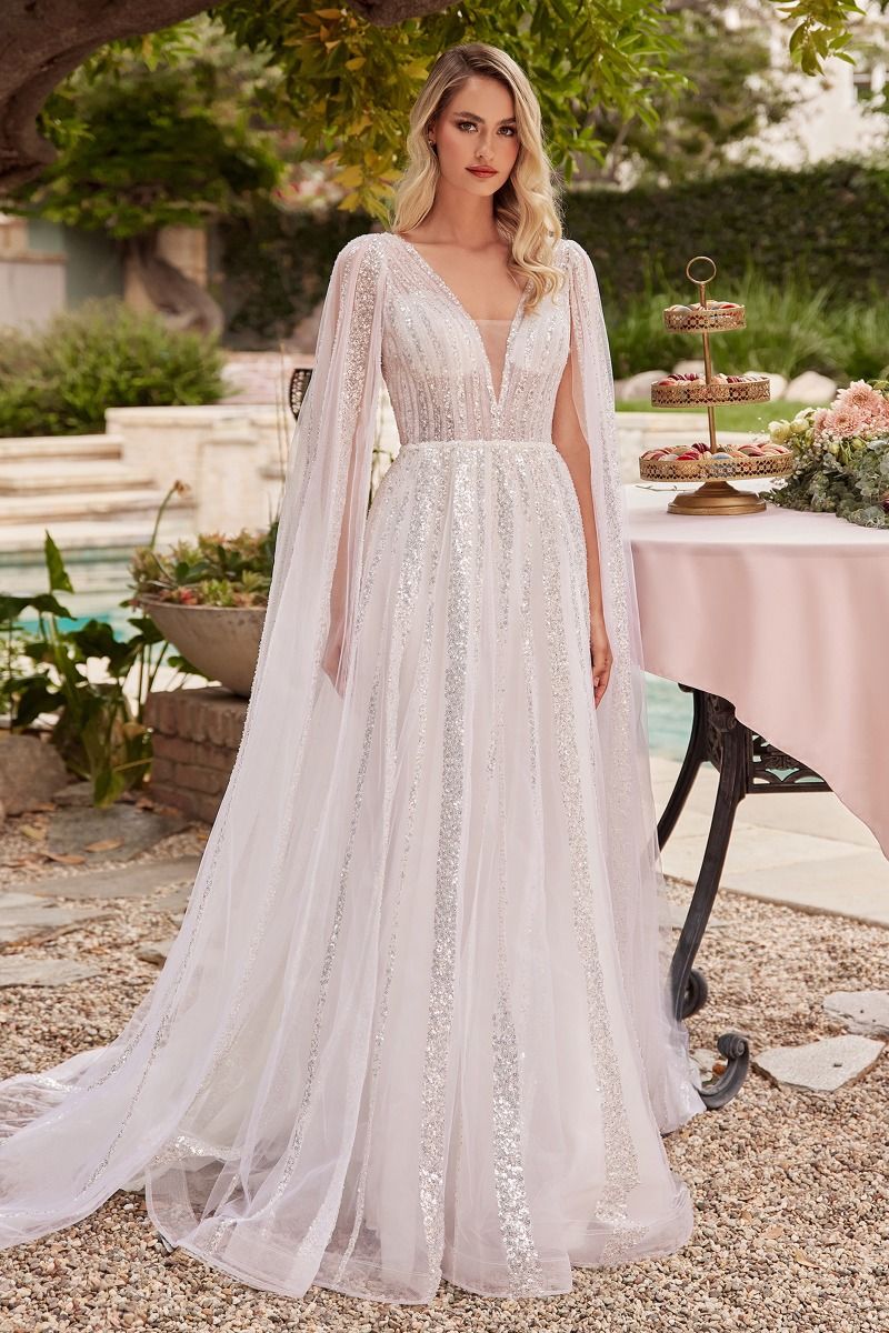 Sparkle Long Sleeves A-Line Bridal Gown by Ladivine - CD852W