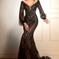 Glitter Long Sleeve Mermaid Gown By Ladivine CD864 - Women Evening Formal Gown - Special Occasion/Curves