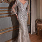 Glitter Long Sleeve Mermaid Gown By Ladivine CD864 - Women Evening Formal Gown - Special Occasion/Curves