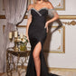 Satin Off The Shoulder Leg Slit Gown By Ladivine CD867 - Special Occasion/Curves