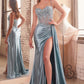 Embellished Satin Fitted Slit Gown By Ladivine CD868 - Women Evening Formal Gown - Special Occasion