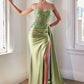 Embellished Satin Fitted Slit Gown By Ladivine CD868 - Women Evening Formal Gown - Special Occasion