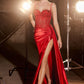 Embellished Satin Fitted Slit Gown By Ladivine CD868 - Women Evening Formal Gown - Special Occasion