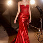 Embellished Satin Fitted Slit Gown By Ladivine CD868 - Women Evening Formal Gown - Special Occasion