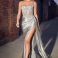 Embellished Satin Fitted Slit Gown By Ladivine CD868 - Women Evening Formal Gown - Special Occasion