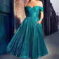 Off Shoulder Glitter A-Line Tea Length Gown by Ladivine CD870 - Special Occasion