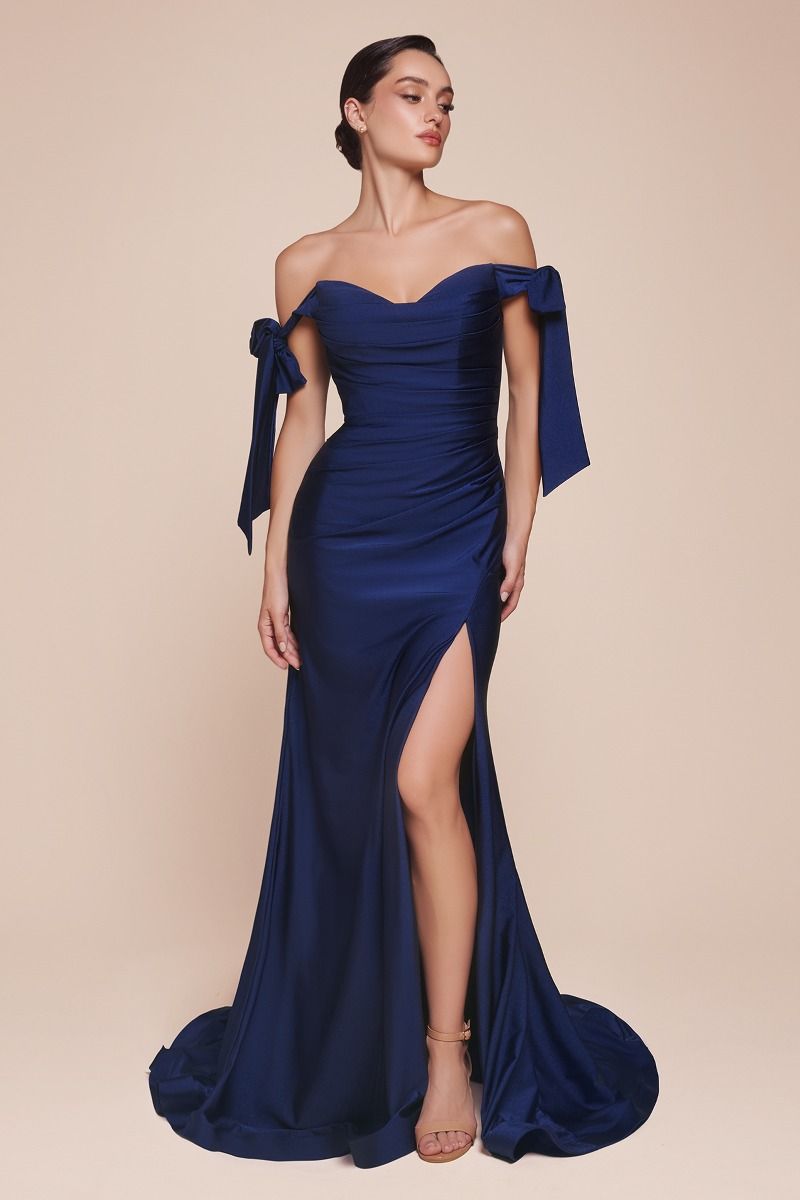 Off the Shoulder Fitted Stretch Jersey Dress by Cinderella Divine CD943 - Special Occasion