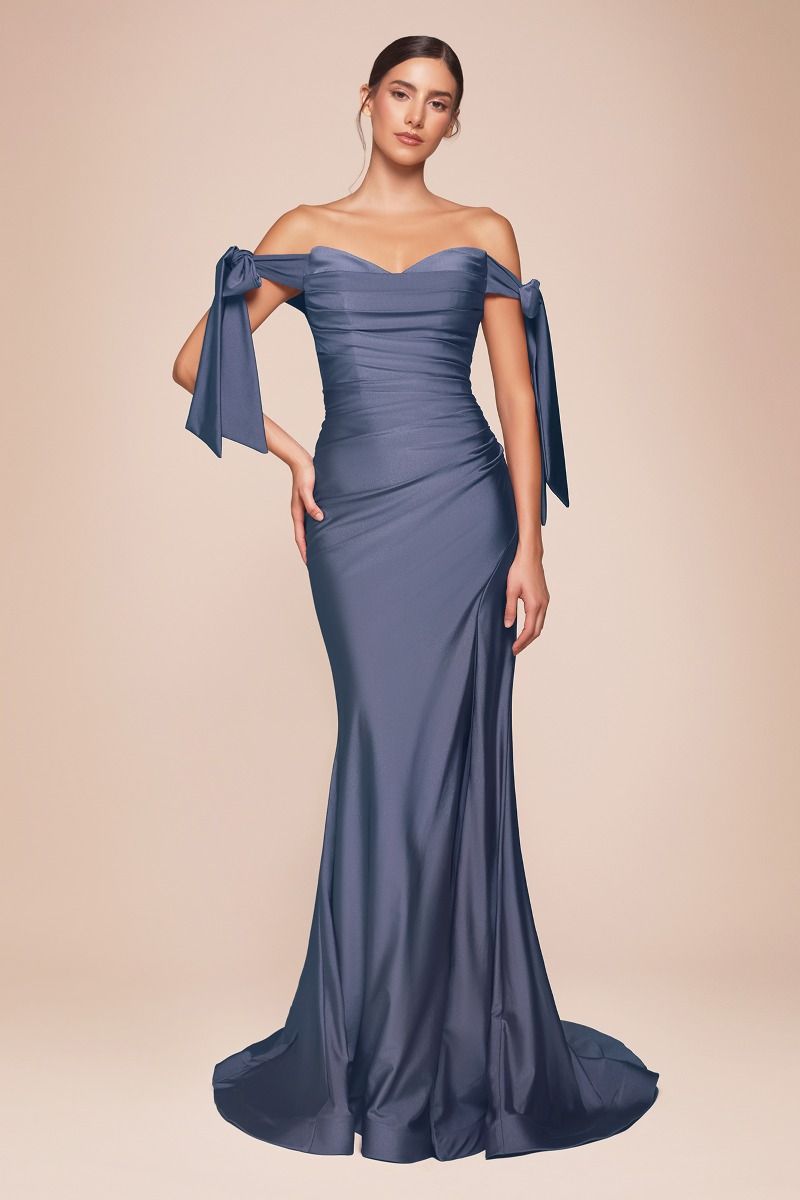 Off the Shoulder Fitted Stretch Jersey Dress by Cinderella Divine CD943 - Special Occasion