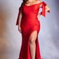 Off the Shoulder Fitted Stretch Jersey Dress by Cinderella Divine CD943C - Curves