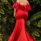 Satin Gown With Puff Sleeve by Cinderella Divine CD983C - Curves