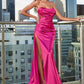 Strapless Fitted Santin Slit Women Formal Gown - Cinderella Divine CDS411 - Special Occasion