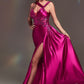 Sexy Satin Dress with Floral Lace Applique & Draping - Women Formal Gown By Ladivine CDS415 - Special Occasion