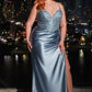 Embellished Satin Sheath Leg Slit Gown by Cinderella Divine CDS440C - Special Occasion/Curves