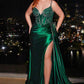 Embellished Satin Sheath Leg Slit Gown by Cinderella Divine CDS440C - Special Occasion/Curves