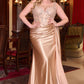 Embellished Satin Sheath Leg Slit Gown by Cinderella Divine CDS440C - Special Occasion/Curves