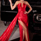 Fitted Satin Strapless Leg Slit Gown By Ladivine CDS441 - Women Evening Formal Gown - Special Occasion