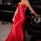 Fitted Satin Strapless Leg Slit Gown By Ladivine CDS441 - Women Evening Formal Gown - Special Occasion