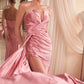 Fitted Satin Strapless Leg Slit Gown By Ladivine CDS441 - Women Evening Formal Gown - Special Occasion