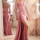 Fitted Satin Strapless Leg Slit Gown By Ladivine CDS441 - Women Evening Formal Gown - Special Occasion