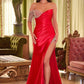 Beaded Off The Shoulder Satin Gown by Cinderella Divine CDS449 - Special Occasion