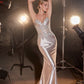 Fitted Glitter & Lace Stretch Satin Gown by Ladivine CDS450 - Special Occasion