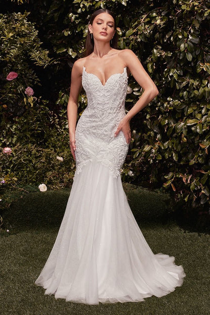 Embellished Strapless Mermaid Wedding Gown by Cinderella Divine CDS482W - Special Occasion