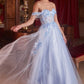 Off The Shoulder Tulle A-Line Gown by Cinderella Divine CDS490 -  Special Occasion