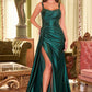 Satin Scoop Neckline Leg Slit Gown by Cinderella Divine CDS496 - Special Occasion