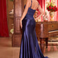 Satin Scoop Neckline Leg Slit Gown by Cinderella Divine CDS496 - Special Occasion