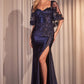 Satin Sheath Leg Slit Gown by Cinderella Divine CDS499 - Special Occasion/Curves