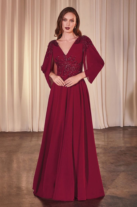 Embellished V-Neckline A-Line Gown by Cinderella Divine CDS508 - Special Occasion/Curves