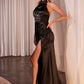 Satin Halter Neckline Leg Slit Gown by Cinderella Divine CH031 - Special Occasion