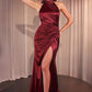 Satin Halter Neckline Leg Slit Gown by Cinderella Divine CH031 - Special Occasion