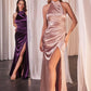 Satin Halter Neckline Leg Slit Gown by Cinderella Divine CH031 - Special Occasion