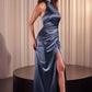 Satin Halter Neckline Leg Slit Gown by Cinderella Divine CH031 - Special Occasion