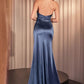 Satin Halter Neckline Leg Slit Gown by Cinderella Divine CH031 - Special Occasion