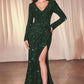 Sequin Long Sleeve V-Neckline Gown by Ladivine CH054 - Special Occasion/Curves