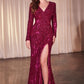 Sequin Long Sleeve V-Neckline Gown by Ladivine CH054 - Special Occasion/Curves