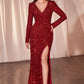 Sequin Long Sleeve V-Neckline Gown by Ladivine CH054 - Special Occasion/Curves