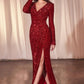 Sequin Long Sleeve V-Neckline Gown by Ladivine CH054 - Special Occasion/Curves