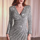 Sequin Long Sleeve V-Neckline Gown by Ladivine CH054 - Special Occasion/Curves