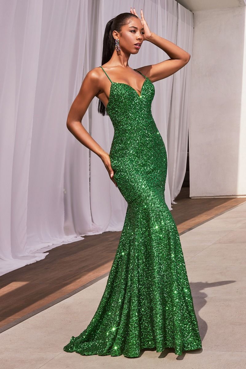 Fitted Sequin Mermaid Gown by Cinderella Divine CH066 - Special Occasion