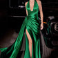 Satin Halter Neckline Leg Slit Gown By Ladivine CH079 - Women Evening Formal Gown - Special Occasion