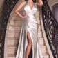 Satin Halter Neckline Leg Slit Dress by Cinderella Divine CH079W - Special Occasion