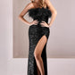 Strapless Feather Sequins Slit Gown by Ladivine CH147- Special Occasion/Curves